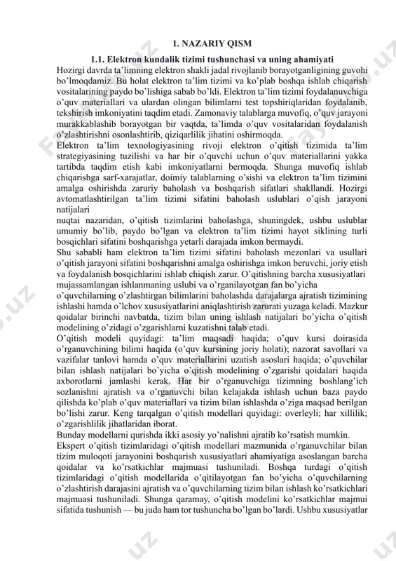 rilgan bo’lishi zarur. keng tarqalgan o’qitish modellari quyidagi: overleyli; har xillilik; o’zgarishlilik jihatlaridan iborat. bunday modellarni qurishda ikki asosiy yo’nalishni ajratib ko’rsatish mumkin. ekspert o’qitish tizimlaridagi o’qitish modellari mazmunida o’rganuvchilar bilan tizim muloqoti jarayonini boshqarish xususiyatlari ahamiyatiga asoslangan barcha qoidalar va ko’rsatkichlar majmuasi tushuniladi. boshqa turdagi o’qitish tizimlaridagi o’qitish modellarida o’qitilayotgan fan bo’yicha o’quvchilarning o’zlashtirish darajasini ajratish va o’quvchilarning tizim bilan ishlash ko’rsatkichlari majmuasi tushuniladi. shunga qaramay, o’qitish modelini ko’rsatkichlar majmui sifatida tushunish — bu juda ham tor tushuncha bo’lgan bo’lardi. ushbu xususiyatlar majmui uslublarsiz o’z ma’nosini yo’qotadi. shunday qilib, o’qitish modelini mazkur majmuaning barcha uslublari va o’qitish xususiyatlari yig’indisining yaratilishi sifatida ta’riflash mumkin. ekspert o’qitish tizimlarida bu qoidalar ushbu soha mutaxassislari bilan o’quvchilar muloqotining yuqori sifatda imitatsiya qilishga imkon beruvchi aniq dasturiy ta’minotiga bog’liq. biroq adaptiv o’qitish tizimlari aniq dasturiy ta’minotga mo’ljallangan bo’lmasligi mumkin, chunki o’qitish modelida ko’rsatilgan qoidalar boshqacha bo’lishi kerak. birinchi navbatda, bu qoidalarga muvofiq tizim bilan …