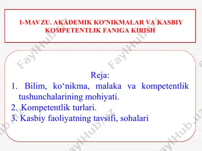 akademik ko'nikmalar va kasbiy kompetentlik fani — PPT