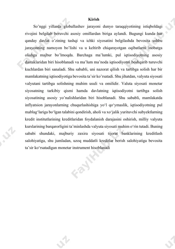 a amal qilishi borasida shakllanadigan va milliy xo‘jaliklar faoliyati natijalarining o‘zaro almashuviga xizmat ko‘rsatadigan ijtimoiy munosabatlar yig‘indisidir. yoki davlatlar, jahon valyuta bozorining subyektlari, muayyan davlatning rezident yoki norezident shaxslari orasida valyutalarni sotish, sotib olish, majburiyatlarni bajarish va boshqa shu kabi jarayonlarda vujudga keladigan munosabatlardir. valyuta munosabatlarining paydo bo‘lishi, o‘zgartirilishi yoki tugatilishining huquqiy asoslari xalqaro kelishuvlar hamda davlatning ichki qonun va qoidalari hisoblanadi. valyuta munosabatlari nisbatan mustaqil munosabatlar bo‘lgani holda to‘lov balansi, valyuta kursi, hisob-kitob operatsiyalari orqali jahon iqtisodiyotiga sezilarli ta’sir ko‘rsatadi. valyuta munosabatlarining holati quyidagilarga bog‘liq bo‘ladi: · milliy va jahon iqtisodiyotining rivojlanganlik darajasi; · siyosiy ahvol; · jahon bozorida davlatlararo munosabatlar borasidagi mu-ammolar va ularning rivojlanish tendensiyalari. valyuta munosabatlarining asosiy ishtirokchilari sifatida xalqaro moliyaviy tashkilotlar, davlatlar, davlatlarning rezident va norezident shaxslari maydonga chiqadi. rezident shaxslar – bu muayyan davlat hududida yashayotgan va faoliyat ko‘rsatayotgan hamda shu davlatning fuqarosi bo‘lgan yuridik va jismoniy shaxslardir. norezident shaxslar – bu muayyan davlat …