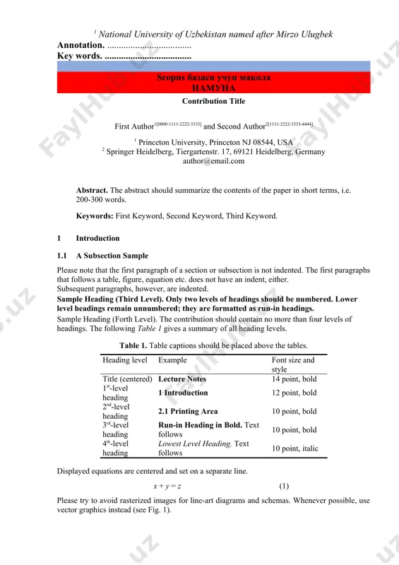 ld. text follows 10 point, bold 4th-level heading lowest level heading. text follows 10 point, italic displayed equations are centered and set on a separate line. x + y = z (1) please try to avoid rasterized images for line-art diagrams and schemas. whenever possible, use vector graphics instead (see fig. 1). fig. 1. a figure caption is always placed below the illustration. short captions are centered, while long ones are justified. the macro button chooses the correct format automatically. for citations of references, we prefer the use of square brackets and consecutive numbers. citations using labels or the author/year convention are also acceptable. the following bibliography provides a sample reference list with entries for journal articles [1], an lncs chapter [2], a book [3], proceedings without editors [4], as well as a url [5]. 1. materials and methods text 1. results text 1. discussion text 1. conclusion text acknowledgments …