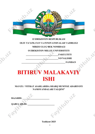 %bmi - fitrat asarlarida sharq mumtoz adabiyoti namoyandalari talqini — DOCX
