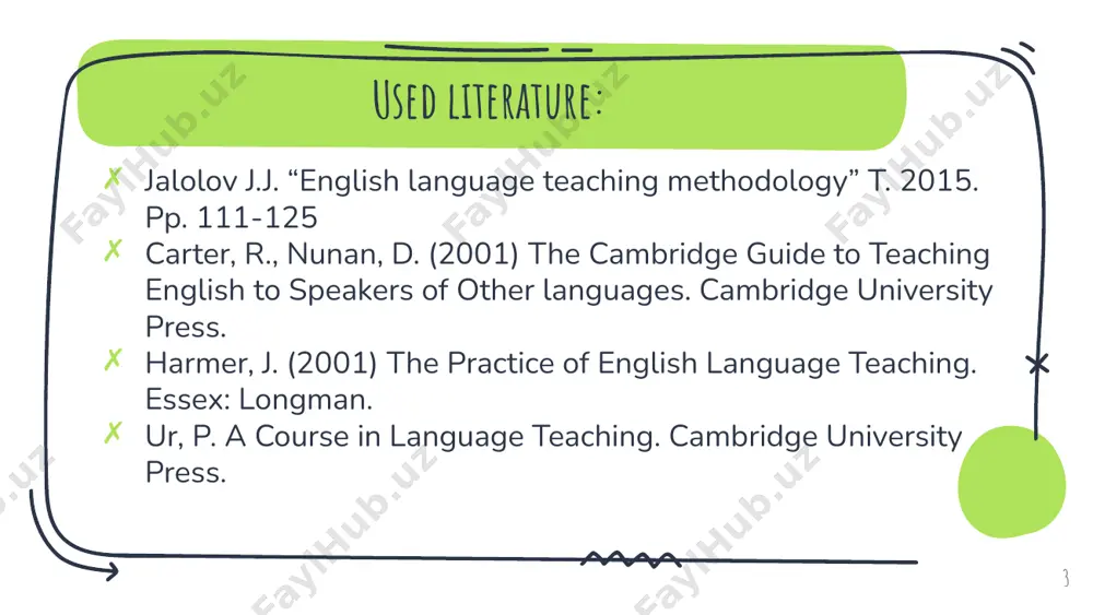 ennis - tennis, business - biznes, club - klub); conversion (belonging to deferent parts of speech, but similar in its form: work - ishlamoq, ish. about -yaqinida, haqida.); compound words (book+shop, pen+friend); stem familiar words (work, write, sing-worker, writer, singer). another type of these words can be understood in context. 16 vocabulary in speech is divided into 3 parts: 17 easy comparatively difficult most difficult words potential vocabulary belongs to the first one (easy vocabulary) and can be divided into the following subtypes: 1. form and meaning are common in the english language and in mother tongue (club - klub, tennis - tennis); 2. conversion in english (a work - to work: ishlamoq, ish; far - uzoq, uzoqda); 3. parts of the word taught before (bookshop, schoolboy, homework); 4. stem and affixes are familiar (work+er, difficult+y); 5. full forms are familiar to recognize its abbreviation (uk - united kingdom). 18 …
