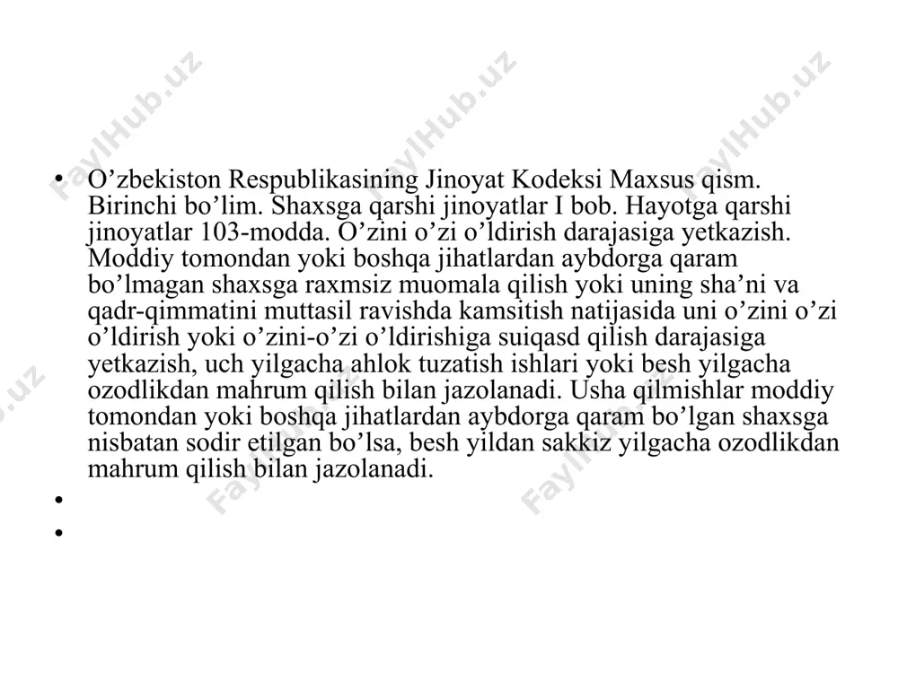 ashini odamda oʼlimga intilish instinkti mavjudligi toʼgʼrisidagi farazga almashtiradi. “аnduh va melanxoliya (xafaqon)” asarida u suitsidga oid nazariyaga katta hissa qoʼshgan fikrlarini bildirib oʼtgan. z.freyd mayllarning ikki koʼrinishini: eros – hayotga intilish va tanatos – oʼlimga intilish, vayronakorlik va agressiyani namoyon qilish mayllarini farqlagan. z.freyd fikriga koʼra, suitsid tanatosning impulьsiv va vayronakor taʼsirining oʼziga xos ifodasidir. freyd suitsidni hech qachon oqlab boʼlmasligi, biroq uni insonning oʼz va jamiyat imkoniyatlari yordamida oldini olish mumkin deb hisoblagan meninger psixoanalitik yondashuv namoyondasi suitsidal xulqning tarkibiy qismini koʼrsatib oʼtgan. - oʼz joniga qasd qilish uchun odamda dastavval oʼldirish xohishi boʼlishi kerak. - -suitsidlar asosida aksariyatda “suitsidni hech qachon oqlab boʼlmaydi, biroq uni insonning oʼz va jamiyat imkoniyatlari yordamida oldini olish mumkin аlfred аdler hayotiy muammolarni hal etishga intilish odamlarni oʼz nomukammaliklarini yengib oʼtishga undaydi deb hisoblagan. suitsid, аdler fikriga koʼra, suitsidentni qurshab turgan odamlarga nisbatan yashirin isʼyondir. demakki, suitsident shu usul bilan odamlarda oʼziga …