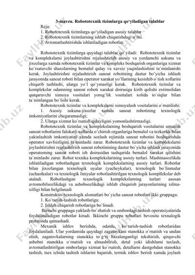 robototexnik tizimlarga qo‘yiladigan talablar — DOCX