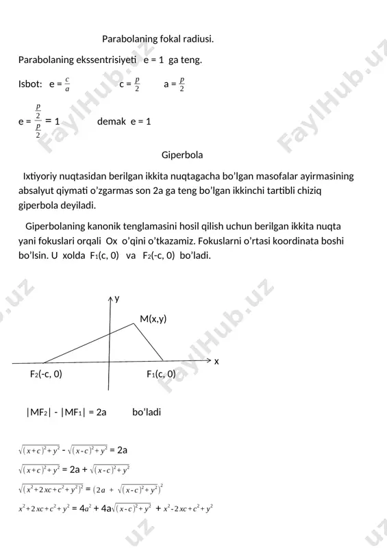 parabola, ellips va giperbola: kanonik tenglamalar va xossalari - Page 5