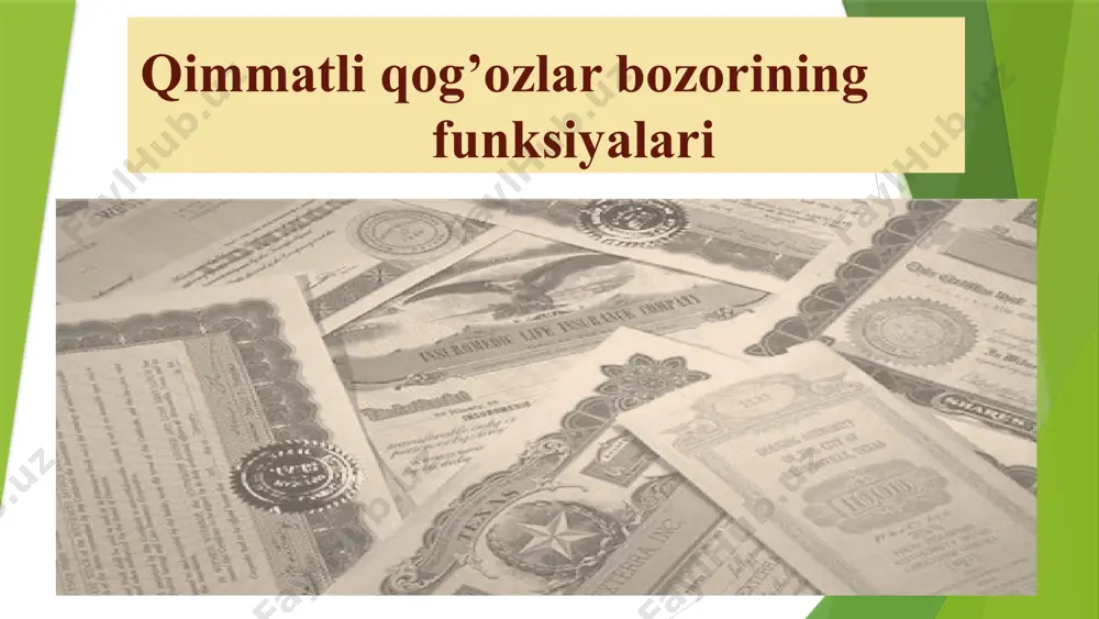 mmasi va sertifikatda ko'rsatilgan foizlarni olish huquqini tasdiqlovchi qimmatli qog'oz. u boshqa shaxsga taqdim etilishi yoki topshirilishi mumkin. sertifikat merosxo'rlarga vasiyat qilishi mumkin. bu kreditlar uchun garov sifatida ishlatilishi mumkin.. sayohat paytida naqd pulni saqlash uchun ishlatilad. jismoniy shaxslar o'rtasidagi hisob-kitoblar vositasi sifatida ishlatiladi. sertifikat quyidagicha hollarda ishlatiladi: e’tiboringiz uchun rahmat ! 24 image1.png image2.jpg image3.jpeg image4.jpg image5.jpg image6.jpg image7.jpeg image8.jpg image9.jpg image10.jpg image11.jpg image12.jpg image13.jpg image14.jpg image15.jpg image16.jpg image17.jpg image18.jpg image19.jpg image20.jpg image21.jpg /docprops/thumbnail.jpeg