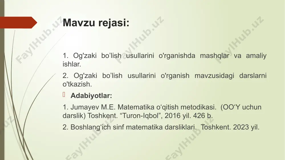 0 320 : 8 321 : 3 5-topshiriq 91 : 7 42 : 6 51 : 17 yuqoridagi misollar asosida 5 xonali sonlarga oid misollar tuzing variant № 1 variant № 2 qulay usul bilan hisoblang: 222+333+778+667 4930+147 24∙13+24∙12+45∙12+25∙44-89∙24 544∙99 527- 489+289 qulay usul bilan hisoblang: 5800+2222 2∙678150 449∙5 34∙341-19∙341+85∙341 888+999+112+2001 variant № 3 variant № 4 qulay usul bilan hisoblang: 452+623+48+377+1870+145 21∙18+18∙19+18∙17-17∙16+16∙15-15∙14 424∙15 (749+215)-449 4026+2739+3974 qulay usul bilan hisoblang: 1495+387 864∙55 2584-1234-766 16∙32-20∙16+28∙16 682+497+118+503 /docprops/thumbnail.jpeg