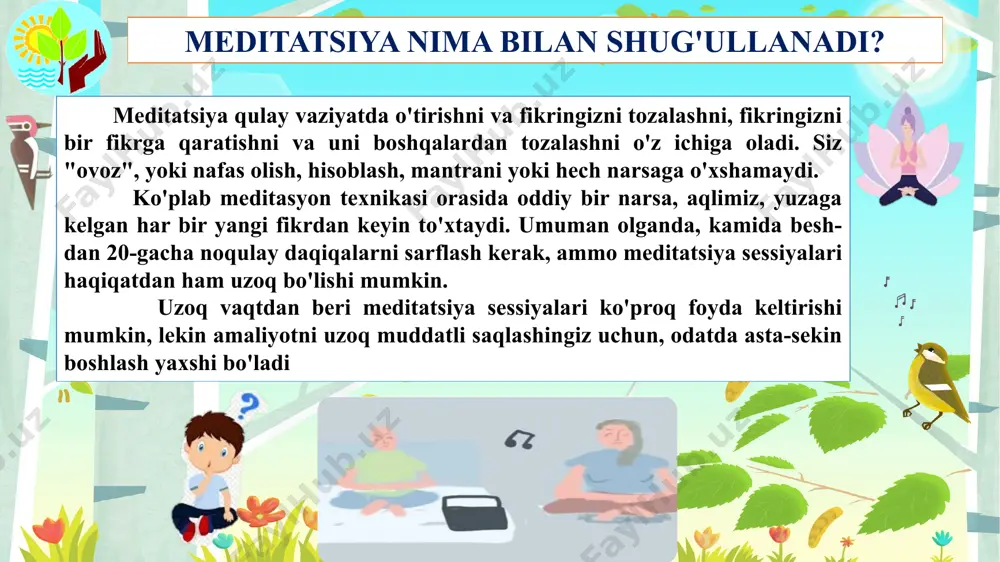 shni o'rganish amaliyoti sizni salbiy fikrlash modellariga tushib qolganda o'zingizni qayta yo'naltirishga yordam beradi, bu esa o'z navbatida stressni engillashtirishi mumkin. meditatsiya oddiy faoliyatda bir nechta echimlarni taklif etadi. meditatsiya afzalliklari juda yaxshi, chunki boshqa narsalar qatorida siz stressni qaytarib olishingiz mumkin, bu sizni surunkali stress ta'siridan himoya qiladi. meditatsiya qilishda meditatsiya ko'proq afzalliklari sizning yurak tezligi va nafas olish sekinlashadi. qon bosimi normallashadi. siz kislorodni yanada samarali ishlatasiz. sizning immunitetingiz yaxshilanadi. siz ozroq terlaysiz. adrenal bezlaringiz kamroq kortizol ishlab chiqaradi. sizning fikringiz asta-sekin o'sib boradi. fikringiz tozalaydi va sizning ijodingiz kuchayadi. muntazam mulohaza yuritadigan odamlar chekishni tashlash, ichish va giyohvandlik kabi hayotga zarar keltiradigan odatlardan voz kechishni osonroq topishadi. ular, shuningdek, kunlarini buzib tashlashni to'xtatish osonroqdir. ushbu noyob stressni yengil qilish texnikasi bilan tozalang va tozalangtezkor stressni kamaytirish uchun oddiy nafas olish mashqlarini sinab ko'ring. ko'p odamlar ichki kuchga bog'lanishiga yordam beradi. ko'pgina tadqiqotlar shuni ko'rsatdiki, turli xil populyatsiyalarda …