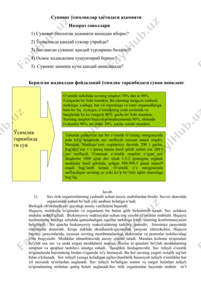 suvining o'simliklar hayotidagi ahamiyati — DOCX