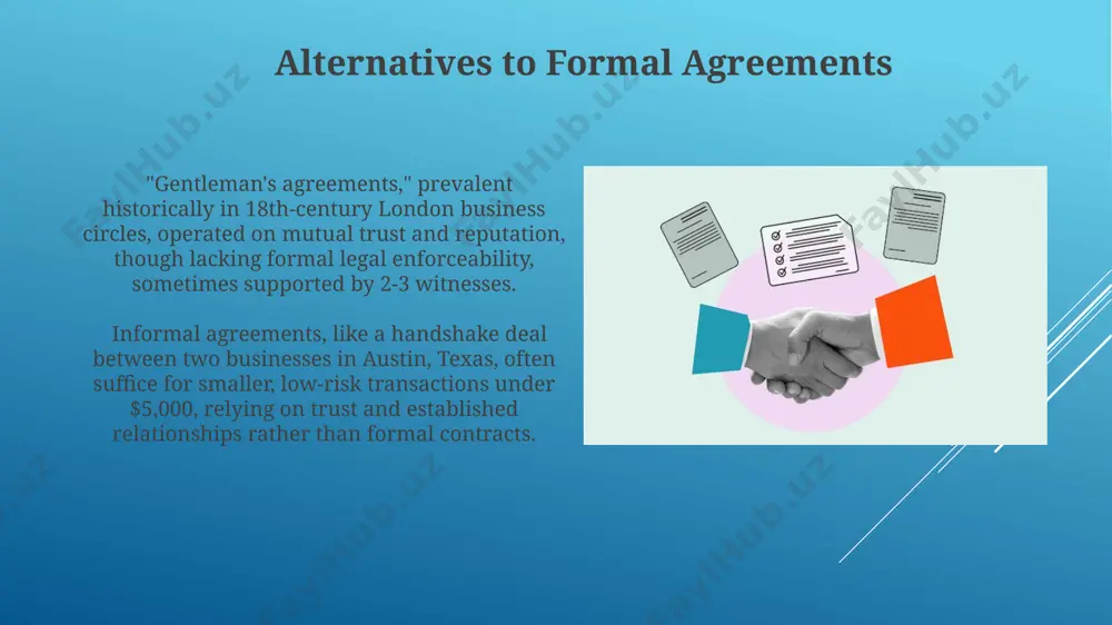 elements of an agreement valid agreements, such as a 10-million-dollar contract signed in new york, must involve competent parties possessing the legal capacity to enter into a binding contract; minors are typically excluded. a legally binding agreement, like a 3-year lease in london, requires offer and acceptance, demonstrating a clear meeting of the minds between at least 2 parties, with consideration exchanged, such as rent payments. formation of agreements to satisfy the "meeting of the minds" requirement for contract formation, as established in numerous english common law cases and codified in statutes like the sale of goods act 1979, offers and acceptances must be clear, unambiguous, and leave no room for 2 reasonable interpretations the formation of international trade agreements, such as the 1994 marrakesh agreement establishing the wto, often involves lengthy negotiations between multiple countries (over 160 in the wto's case) across diverse legal systems, requiring meticulous drafting. capacity …