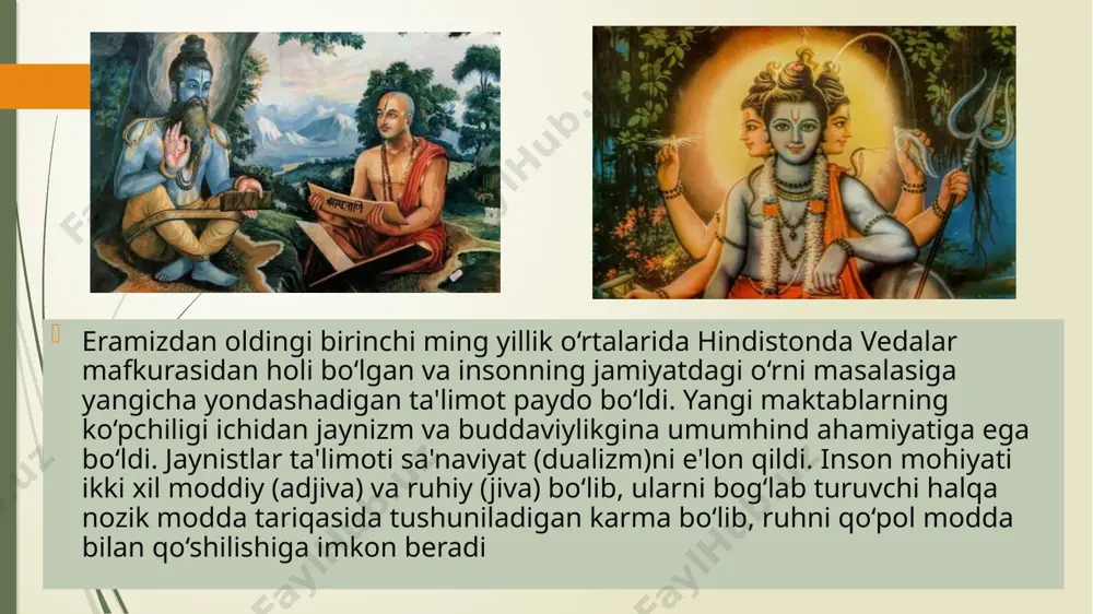 'tibor va to‘g‘ri razm solmoqlikda o‘z ifodasini topadi. hissiy lazzat olishga bag‘ishlangan umr ham, tarki dunyochilik va o‘z-o‘zini qiynashga qaratilgan yo‘l ham rad etiladi. shunday qilib bu yo‘l uch omildan tashkil topadi – ma'rifat (pradjna), xulq-atvor (shila) va diqqat-e'tibor samadxi yoki razm solish. bularning barchasiga nirvonada, ya'ni nurlangan holatdagi budda kayfiyatida erishish mumkin. buddaviylik markazida shunday tasavvur yotadiki, har bir odam budda holatiga erishish imkoniyatiga ega. an'anaviy buddaviylik tajriba yo‘li bilan asoslashga imkon bermaydigan majhul va metafizik masalalardan uzoqlashadi. an'anaga ko‘ra, budda dunyoning oxiri borligi yoki cheksizligi, hamda «nurlangan shaxs» uchun o‘limdan keyingi hayotning imkoni borligi yoki yo‘qligi haqidagi masalalarni muhokama qilmagan. u bunday masalalar javobsiz bo‘lganligidan kishilarni to‘g‘ri yo‘ldan chalg‘itadi, deb hisoblagan. shu bilan birga bir qatorda u o‘zining axloqiy falsafasi asoslarini yaratib, azob-uqubatning keng va chuqur sabablarini tahlil qilish bilan birga, uni bartaraf qilish vositalarini ham ko‘rsatib berdi. ular jumlasiga quyidagilarni kiritish mumkin: - ashyolarning mavjudligi shartligini tan …