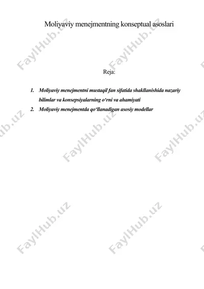 moliyaviy menejmentning konseptual asoslari — DOC