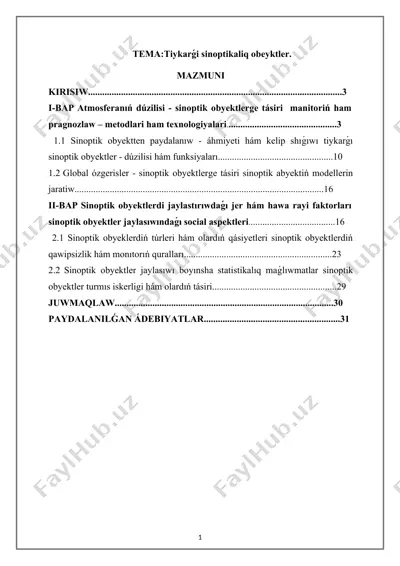 tiykarǵi sinoptikaliq obeyktler — DOCX