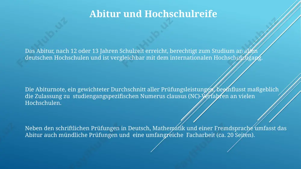 nach etwa 3-4 jahren eine fachhochschulreife oder einen anderen beruflichen abschluss ermöglichen. die sekundarstufe ii umfasst in der regel drei schuljahre (jahrgangsstufen 11-13) und bereitet auf die hochschulreife (abitur) vor, wobei die fächerwahl stark individualisiert ist. das abitur, die hochschulzugangsberechtigung, wird nach einer schriftlichen und mündlichen prüfung in mehreren fächern erworben, wobei mindestens fünf fächer mit einer bestimmten punktzahl bestanden werden müssen. grundschule die notenvergabe in der grundschule ist in vielen bundesländern erst ab dem dritten schuljahr üblich, die ersten beiden jahre konzentrieren sich auf die entwicklung grundlegender kompetenzen. ein wichtiges element der grundschulbildung ist die ganzheitliche förderung jedes kindes, mit individuellen lernmethoden und kleinen klassenstärken von oft unter 25 schülern. die grundschule umfasst in der regel vier schuljahre und beginnt für kinder im alter von sechs jahren. die schüler lernen die grundlagen in deutsch, mathematik und sachkunde. studiengänge und abschlüsse der bachelorabschluss dauert in der regel sechs bis acht …