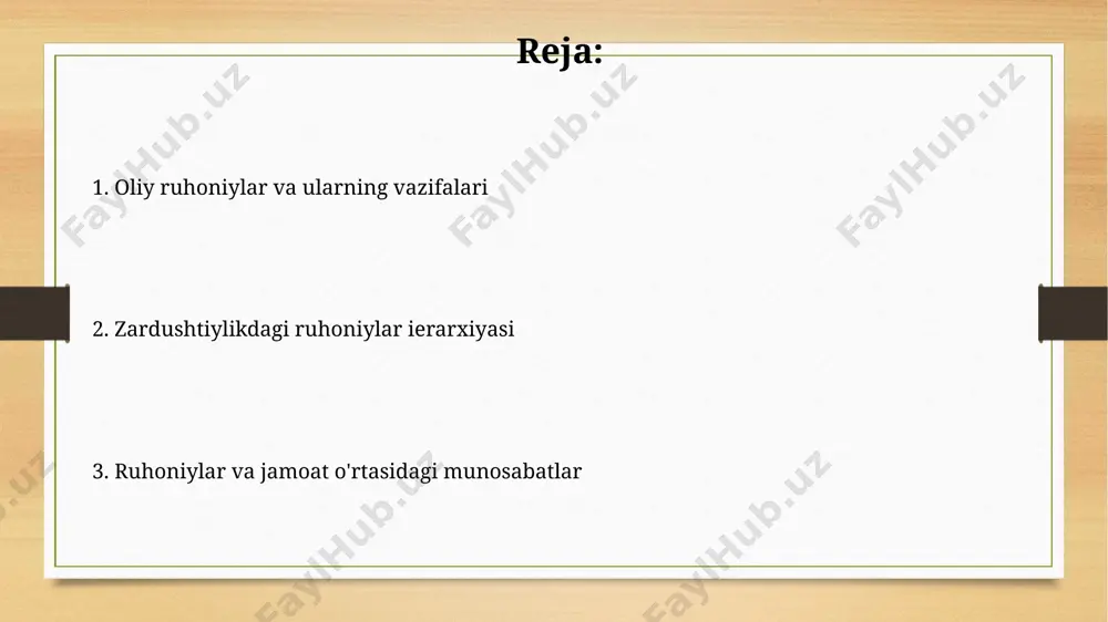 ga bo'lgan, "atash bahram" deb nomlanuvchi muqaddas olov ibodatxonalari mavjud bo'lib, ularning har biri o'ziga xos marosimlar va ramziy ahamiyatga ega. ruhoniylar jamiyatdagi mavqei ruhoniylar, ya'ni mobedlar, zoroastriy jamiyatida 3000 yildan ortiq vaqt davomida muhim diniy va ijtimoiy mavqyega ega bo'lib kelganlar va qonunlarni talqin qilishda asosiy rol o'ynaganlar. zoroastriy jamiyatida mobedlarning mavqei meros bo'yicha o'tgan, ba'zi oilalar avloddan-avlodga mobedlikni davom ettirib, ularning ijtimoiy darajasi va ta'siri yuqori bo'lgan. ruhoniylar ta’limi va tayyorgarligi ruhoniylar, dastlabki 7 yillik ta’limdan so'ng, 12 yillik ilg'or diniy ma’lumotlarni o'rganishni davom ettiradilar, bu yerda avesto va uning sharhlarini chuqur o'rganadilar. zamonaviy zoroastrian ruhoniylarining tayyorgarligi, an'anaviy uslublar bilan birga, zamonaviy ta'lim muassasalarida 5 yillik teolojiya kurslarini o'z ichiga oladi. mobodlar va ularning vazifalari mobodlarning 7 ta asosiy darajasi mavjud boʻlib, har biri oʻziga xos vazifalar va mas’uliyatlarga ega, masalan, eng yuqori darajadagi mobodlar diniy qonunlarni talqin qilish bilan shugʻullanadilar. ba’zi mobodlar diniy marosimlarni oʻtkazish, ibodatxonalarni boshqarish, …