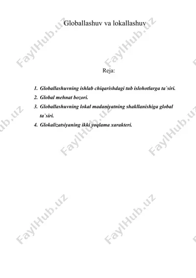 globallashuv va lokallashuv — DOC