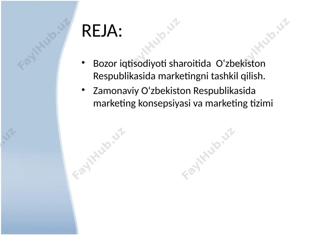 shakllantirish va qondirish. ta’kidlab o‘tilganidek, bozor iqtisodiyoti sharoitida va ayniqsa bozorga o‘tish davrida marketing iqtisodiy intizomlarning eng muhimlaridan biri hisoblanadi. bundan butun iqtisodiy xo‘jalikning samarali ishlashi marketing tizimi qanchalik to‘g‘ri yo‘lga qo‘yilganliligiga bog‘liq. mamlakatda iqtisodiyotning rivojlanishi, boshqarish tizimini mukamallashtirish, axborotsiz amalga oshirib bo`lmaydi. axborotlar milliy iqtisodiyotning barcha tarmoqlari, sohalari, bo`linmalari va ushbu korxona bilan o`xshash korxonalar va tashkilotlar o`rtasida uzluksiz axborot almashishdan iborat. fan – texnika taraqqiyoti o`sishi bilan birga chiqarilayotgan tovarlarning nomeklaturasi ham ortadi, tez yangilanadi,ishlab chiqarishning texnika bazasi zamonaviy va murakkab mashinalar tizimi bilan boyiydi, texnologik jarayonlar intensivlashadi va murakkablashadi, ishlab chiqarishni ixtisoslashtirish kengayadi va hokazo. har bir korxonaning marketing tizimida axborot asosiy ahamiyatga ega, chunki har qanday marketing faoliyati tovarlar ishlab chiqarish bozorida vujudga kelgan aniq vaziyatni bilishga asoslanadi. ko'pgina marketing tadqiqotlari va tadbirlarining maqsadi axborotlarga erishishga qaratilgandir (masalan, tovarlar raqobat muhitini o'rganish, sotish bozorlarini tadqiqot qilish, iste'molchilarning mahsulot xususiyatlariga qo'yadigan talablarini hisobga olish). bozor iqtisodiyotida o‘zbekiston …