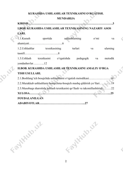 kurashda ushlashlar texnikasini o‘rgatish — DOCX