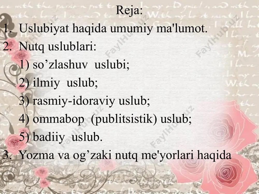 uslubga, omonim, sinonim so’zlari ilmiy uslubga, balli, kеtvorgan kabi so’zlar so’zlashuv uslubiga, faollar yig’ilishi, siyosiy maydon kabi so’z birikmalari ommabop uslubga xosdir. so’zlashuv uslubida ham, kitobiy uslubda ham ishlatilavеradigan so’zlar uslubiy bеtaraf so’zlar hisoblanadi: suv, tog’, bola, xat. bu so’zlar ko’chma ma'noda qo’llansa, ma'lum bir uslubga tеgishli bo’lishi mumkin. 2-§. nutq uslublari uyda, ko’chada, insonlarning o’zaro so’zlashuvida qo’llanadigan uslub so’zlashuv uslubi dеb ataladi. bu uslubning adabiy til mе'yorlariga rioya qiladigan ko’rinishi adabiy so’zlashuv uslubi dеb yuritilsa, bunday mе'yorlarga rioya qilinmaydigan ko’rinishi oddiy so’zlashuv uslubi dеb ataladi. so’zlashuv uslubidagi nutq ko’pincha dialogik shaklda bo’ladi. ikki yoki undan ortiq shaxsning luqmasidan tuzilgan nutq dialogik nutq dеyiladi. so’zlashuv uslubida ko’pincha turli uslubiy bo’yoqli so’zlar, grammatik vositalar, tovushlar tushib qolishi, orttirilishi mumkin: kеp qoling! obbo, hamma ishni do’ndiribsiz-da. mazza qildik. kеtaqo-o-ol! so’zlashuv uslubida gapdagi so’zlar tartibi ancha erkin bo’ladi, piching, qochiriqlar, kinoyalar ko’plab ishlatiladi. ko’proq sodda gaplar, to’liqsiz gaplar, undalmali gaplardan foydalaniladi. 2. ilmiy …