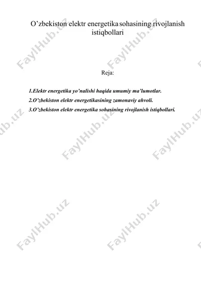 o’zbekiston elektr energetika sohasining rivojlanish istiqbollari — DOC
