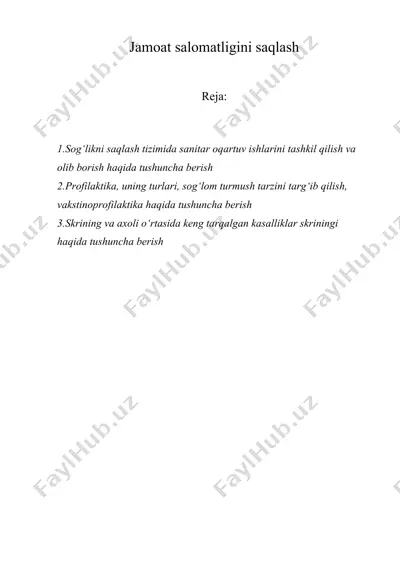 jamoat salomatligini saqlash — DOCX