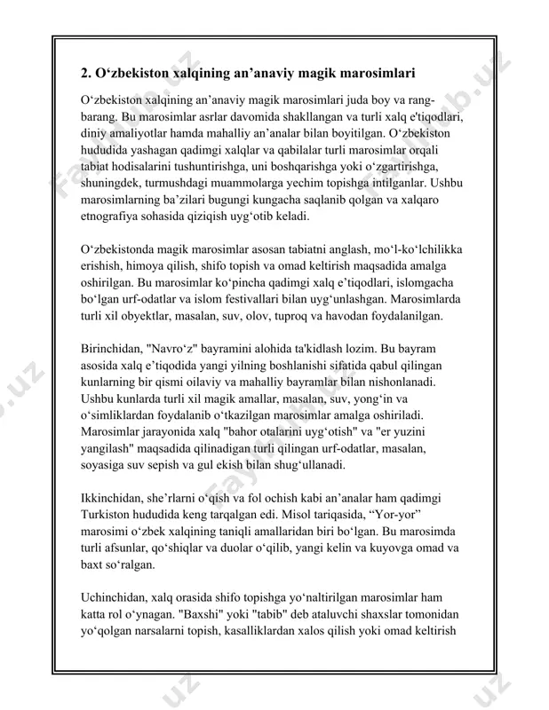 **islom dinidagi atributlar:** - **tasbeh:** sanoqli boncuklar zanjiri bo'lib, zikr uchun ishlatiladi. ular odatda 33, 66 yoki 99 ta boncuklardan iborat bo'lib, islomiy zikrlar, masalan, "subhanallah", "alhamdulillah", "allahu akbar" kabi iboralarni takrorlash uchun ishlatiladi. - **misvak:** tish tozalash uchun ishlatiladigan tabiiy cho’tka bo’lib, islomda sunnat deb hisoblanadi va bu marosimiy poklik uchun yuqori qiymatga ega. 4. **yahudiy dinidagi atributlar:** - **menorah:** yetti yoki to’qqiz shamli ibodat shamdan iborat bo’lib, yahudiy marosimlarida, xususan xonuka bayramida ishlatiladi. - **tallit:** ibog'liq vaqt ibodatida kiyiniladigan zam shag'ap bo’lib, ibodatchiga diniy majburiyatini eslatib, 'to'rt burchi' bo’ylab iplar ishlatiladi. 5. **xristian dinidagi atributlar:** - **xoch:** xristian dinidagi eng muhim diniy ramz xilma-xil marosimlarda, jumladan suvga cho'mish va ibodatlarda ishlatiladi. - **muqaddas suv:** kalit xristian marosimlarida, xususan, suvga cho’pon va xochga tortib olishda ruhiy poklik va muborak bo’lish uchun foydalaniladi. 6. **zarathustra dinidagi atributlar:** - **atash:** olov diniy poklik va yuksaklik ramzi bo’lib, marosimlarda ishlatiladi. - **fravashi:** …