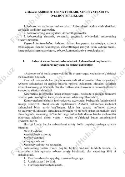 axborot va maʼlumot tushunchalari — DOCX