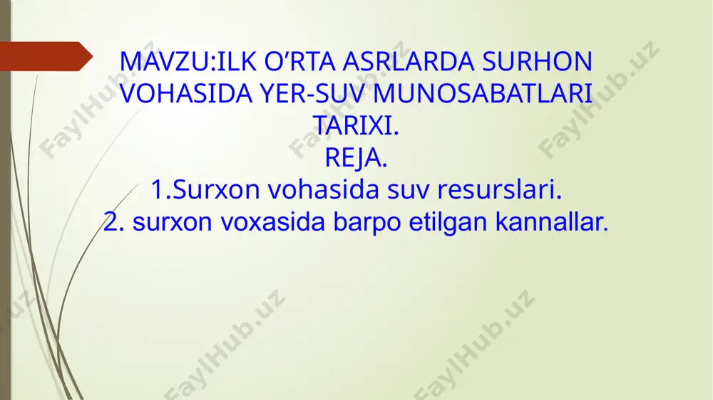 etilgan. arxeologlarning fikricha, hozirgi sharobod magistral kanali aynan bundan 2000 yil oldingi eski kanalning o'rnida qurilgan. surxondaryo havzasi hududida qadimgi sug'orma madaniyat izlari va irrigatsiya to'rlari hozirgi kunda ham saqlanib qolgan. eramizdan oldin qazilgan qadimgi magistral kanal sangardak daryosidan suv olib surxondaryo daryosining o'ng sohili bo'ylab yuzlab kilometr masofada daryoga parallel ravishda oqib borgan va jarqo'rg'on hududida ikki tarmoqqa bo'lingan. kanal suvi sherobod va termiz tumanlaridagi ekin maydonlarini suv bilan ta'minlagan. kanal suvi yo'ldagi soyliklardan tosh va g'ishtdan tiklangan ko'tarilmalar orqali o'tkazib borilgan. bunday ko'tarilmalardan biri qumqo'rg'ondagi eski "makedon ko'prigi" ning qoldiqlari bugungi kundarda ham saqlanib turibd surxondaryo havzasi hududida bunyod etilgan magistral kanallar va suv omborlari surxondaryo viloyati tumanlarining xalq xo'jaligini barqaror rivojlanishida katta ahamiyat kasb etadi. ana shunga qat'iyan e'tibor qilingan holda surxondaryo vodiysida barcha ekin maydonlarini suv bilan ta'minlaydigan amu-surxon irrigatsiya tizimlari havza boshqarmasi tashkil etilgan. mazkur boshqarma uchta yirik sug'orish irrigatsiya sistemasi va bitta magistral tizimdan …