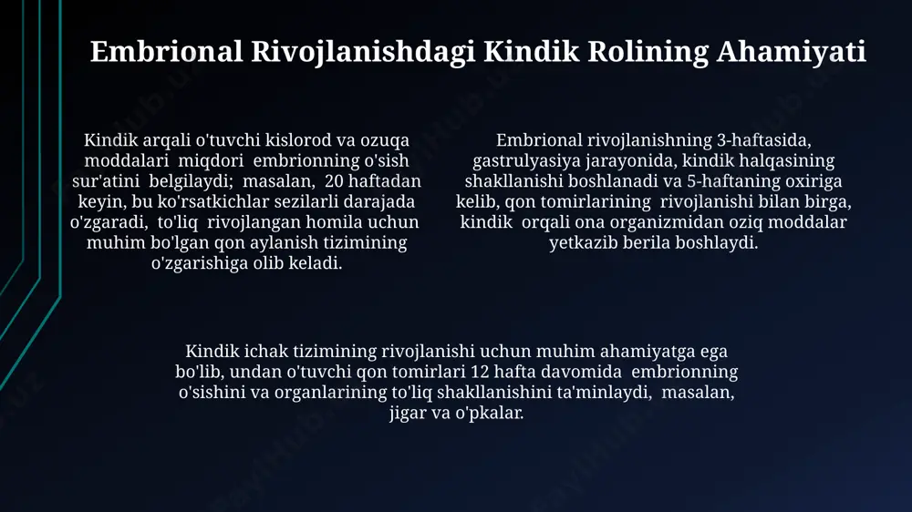 imkoniyati mavjud bo'lib, bu esa har bir ona va chaqaloq uchun eng maqbul usulni tanlashga imkon beradi, masalan, toshkentdagi klinikalarda. kindik yaratishning zamonaviy texnologiyalari, infektsiyalanish xavfini 15% ga kamaytirib, bolaning immunitet tizimining rivojlanishiga ijobiy ta'sir ko'rsatadi, bu esa jahon sog'liqni saqlash tashkilotining ma'lumotlariga asoslanadi. kindik yaratish texnologiyalarining kamchiliklari kindik yaratishda ishlatiladigan biomateriallarni ishlab chiqarish va ta'minlash jahon miqyosida cheklangan bo‘lib, masalan, xitoyda ishlab chiqarilgan materiallarning sifati past bo‘lishi mumkin. kindik yaratish texnologiyalari, ayniqsa, 3d bioprinterlardan foydalanishda, yuqori narxga ega bo‘lib, o‘zbekiston kabi rivojlanayotgan mamlakatlarda keng qo‘llanilishiga to‘sqinlik qiladi. jarayonning murakkabligi va 90% muvaffaqiyatsizlik ehtimoli tufayli, aqsh va yevropa mamlakatlaridagi mutaxassislar soni yetarli emas. kindik shartnomasining biomexanik xususiyatlari киндик соҳасидаги терининг эластиклиги ва қалинлиги, яъни taxminan 1-2 мм, киндикнинг шакли ва чуқурлигига таъсир этади, бу жараёнда самарқанд тиббиёт институти томонидан ўтказилган тадқиқотлар натижаларини кўрсатди. киндик шаклланишида 37-40 ҳафталик ҳомиладорлик даврида қорин деворининг биомеханик ўзгаришлари муҳим роль ўйнайди, бу эса туғруқдан кейинги …