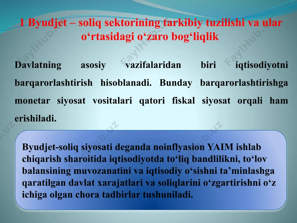 olib kelyapdi. 2. “davlat boshqaruv organlari” tushunchasiga izoh “davlat moliya organlari - bo‘yicha rahbariyati”ning boshidayoq davlat boshqaruv organlari funksiyalariga izoh beriladi: imtiyozli bozor xizmatlarni taklif qilish yo‘li bilan davlat siyosatini olib borish va daromadlarni, asosan, boshqa sektorga solingan soliq hisobidan qayta taqsimlash. davlat sektori, funksiyalari ushbu izohga mos keluvchi tuzilmaviy birliklarni o‘z ichiga oladi. davlat boshqaruv sektorlari quyidagilardan iborat: huquqiy jihatdan butun davlat hududida kuchga ega bo‘lgan markaziy hukumat; davlat hududining bir bo‘lagida markaziy hukumatga bog‘liq bo‘lmagan holda vakolatga ega bo‘lgan shtatlar, viloyatlar, xududlar hokimiyati; turli kichik ma’muriy birliklar hududida mustaqil vakolatga ega bo‘lgan mahalliy boshqaruv organi; faqat davlat hududida soliqqa tortish va davlat xarajatlari sohasidagi ba’zi funksiyalarni bajaruvchi har qanday milliy boshqarmalar. 3. davlat boshqaruv organlarining operatsiyalar hisobi kassa tamoyili. davlat moliya statistikasi ma’lumotlarini to‘plash bo‘yicha xalqaro valyuta fondi (xvf)ning normalari tomonidan davlat operatsiyalarini qayd qilishda kassa tamoyili: tushumlar va to‘lovlar to‘lov amalga oshirilayotgan paytda qayd qilish kerakligi uchun …