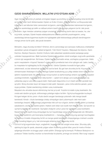 oybek sharafiddinovning adabiyl mirasi — DOCX