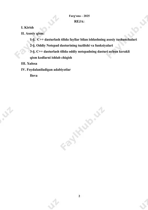 gidan-yangi yo‘nalishlarga, mutaxassisliklarga tarmoqlanib ketmoqda: algoritmik, mantiqiy, obyektga yo‘naltirilgan, vizual, parallel dasturlash texnologiyalari, animatsiya, multimediya, web, ma’lumotlar bazasini boshqarish tizimlari, ko‘p prosessorli, neyron arxitekturali kompyuterlar va hokazo. ko‘rinib turibdiki, informatika meta fan darajasiga ko‘tarilib, uni bitta o‘quv kursi chegarasida to‘liq o‘zlashtirishning imkoni bo‘lmay qoldi. zamonaviy kompyuterlar va axborot texnologiyalari hayotimizning ajralmas qismiga aylangan. har kuni matnli hujjatlar, eslatmalar, xarid ro‘yxatlari va boshqa ko‘plab yozma ishlar bilan ishlashimiz kerak bo‘ladi. ushbu vazifalarni bajarish uchun kompyuterda turli dasturlar, jumladan matn muharrirlari, keng qo‘llaniladi. bunday dasturlardan biri – notepad bo‘lib, bu dastur orqali foydalanuvchi oddiy matnlarni kiritish, tahrirlash va saqlash imkoniyatiga ega bo‘ladi. notepad dasturi juda sodda bo‘lsa-da, uning yaratilishi va ishlash prinsiplarini o‘rganish dasturlashni o‘rganuvchilar uchun muhim ahamiyatga ega. matn muharriri yaratish nafaqat oddiy foydalanuvchi interfeysini ishlab chiqishni, balki fayllar bilan ishlashni, ma’lumotlarni saqlash va o‘qish jarayonlarini amalga oshirishni ham o‘z ichiga oladi. bunday dastur, ayniqsa, c++ kabi dasturlash tillarini o‘rganayotganlar uchun …