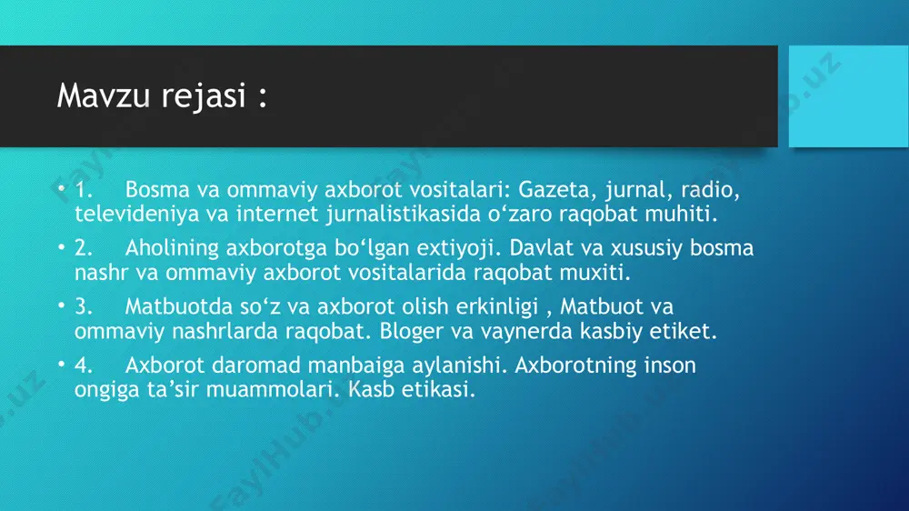 шахслар, ижтимоий гуруҳлар (сиёсий оқимлар, партиялар, касаба уюшмалари, маданий-маъмурий ташкилотлар ва б.), ҳиссадорлик жамиятлари, ҳукумат муассасалари ва б. томонидан таъсис этилган ва уларнинг мақсадларига хизмат қилган қатор турлари вужудга кедди. матбуот қарор топган дастлабки пайтларда европада черков диний мафкурани тарғиб қилишда босма китоблардан, варақалардан кенг фойдаланди. жамият маънавий ҳаётига черков таъсирининг тобора чекланиши заминида дунёвий матбуот таркиб топди ва кенг ривожлана бошлади. илғор ижтимоий тузум, демократик тартиблар ўрнатиш учун курашда тараққий-парвар матбуотнинг хизмати катта бўлди. узбекистонда матбуот 19-а. нинг 2-ярмида таркиб топди. тошкентда 1870 й. да ўлкадаги мустамлакачи ҳукмронлар ташкил этган «туркестанские ведомости» ва «туркистон вилоятининг газети» марказий осиёдаги матбуотнинг илк намуналари ҳисобланади. туркистонда дастлабки тараққийпарвар миллий газ. лар 1905—07 й. лардан фаолият кўрсата бошлади («тараққий», «хуршид», «шуҳрат» ва б.). уларнинг йўлини 20-а. нинг 2-ўн йиллигида чоп этилган «садои туркистон», «садои фарғона», «нажот» газ. лари, «ойина» жур. давом эттирди. миллий нашрлар туркистонни саводли, маърифатли, тараққиётга эришган, обод, мустақил диёрга айлантириш …
