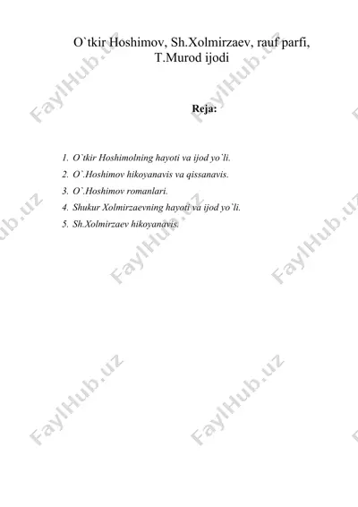 o'tkir hоshimоv, sh.xоlmirzaеv, rauf parfi, t.murоd ijоdi — DOC
