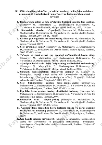 ona tili leksikologiyasi va morfologiyasi fanidan oraliq nazorat savollari — DOCX