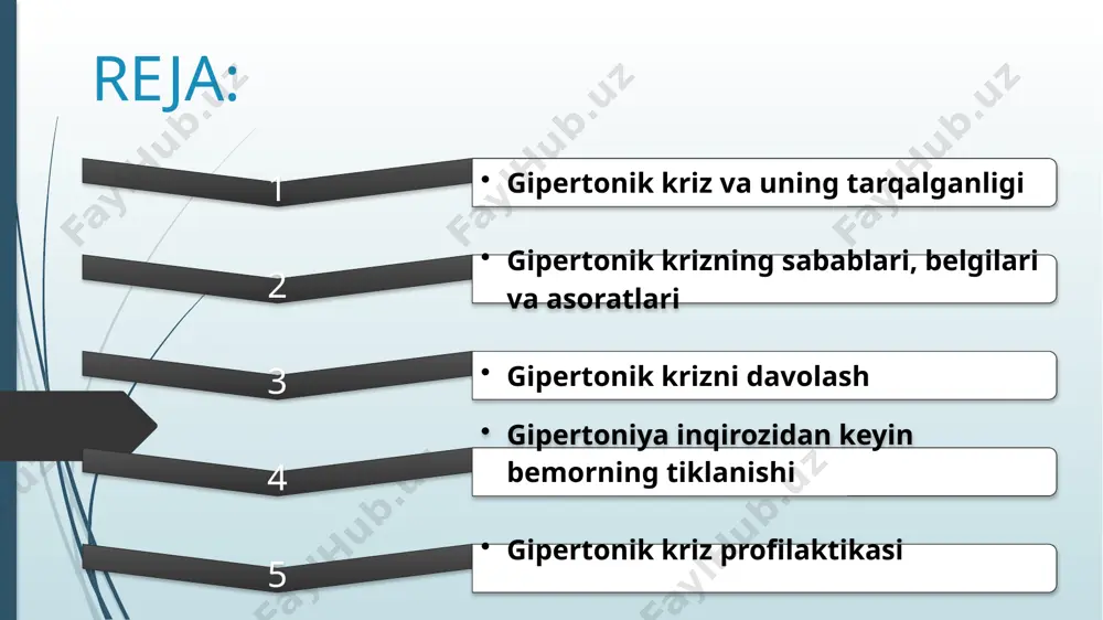 ; qandli diabet; tizimli qizil yuguruk, homilador ayollarning nefropatiyasi. gipertonik kriz kelib chiqishiga turtki beruvchi omillar quyidagilardir: kamharakat hayot tarzi; ortiqcha vazn; qandli diabet; yurak ishemik kasalligi; qahva yoki kofeinli ichimliklarni suiste’mol qilish; prostata bezining adenomasi; ayollarda klimaks davri; feoxromositoma; osteoxondroz; vegeto-tomir distoniyasi; stress va depressiya ko’p miqdorda suyuqlik yoki osh tuzi qabul qilish; ob-havo (isishi yoki sovushi) va atmosfera bosimining o’zgarishi, iqlim zonalarining o’zgarishi; gipotenziv dorilarni qabul qilish rejimiga rioya qilmaslik (gipertonik bemorlarda); kechalari uxlamaslik; ba’zi dori-darmonlarni dozasini oshirib yuborish (adrenomimetik, erlik quvvatini kuchaytirish uchun preparatlar). shuningdek alohida yomon odatlar — chekish va alkogolizm haqida aytish kerak. spirtli ichimliklar ichuvchi odamlar yuqori qon bosimi muammolaridan oddiy odamlarga qaraganda ikki marotaba ko’proq aziyat chekishi, bitta chekilgan sigareta esa qon bosimini 30 mm.sim.ust. ga ko’tarishi mumkinligi aniqlangan. spirt va nikotin kapillyar qon aylanishning yomonlashuviga va kichik tomirlar zararlanishiga olib kelishi aniqlangan. gipertonik kriz alomatlari va belgilari bosh og’rig’i; bosh aylanishi; quloqdagi …