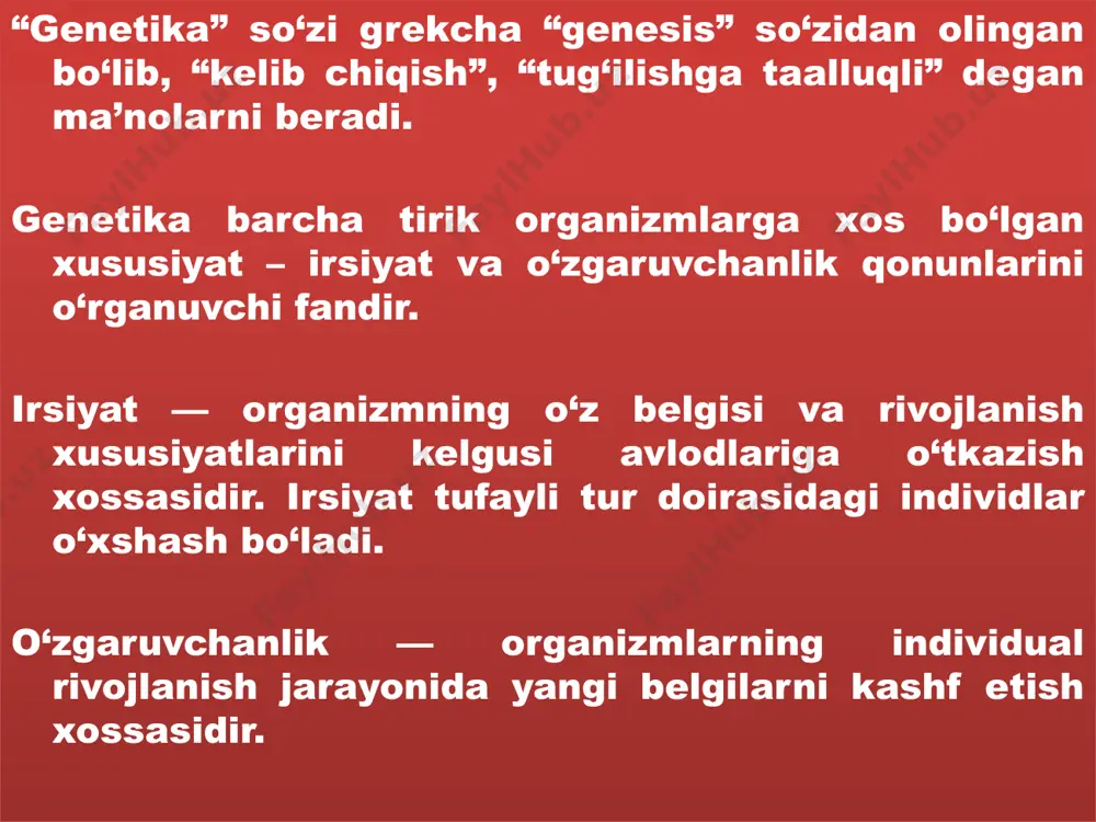 а катта аҳамиятга эга. бу даврда ген бўлинмас деган тушунча ҳукм сурар эди. бу масала билан қизиқкан а.с.серебровский (1929) дрозофила пашшасига рентген нурини таъсир эттириб босқичли аллелизм ҳодисасини кузатди ва геннинг майда қисмлардан иборатлигини, яъни геннинг бўлиниши мумкинлигини исботлади. 1940-йилларга келиб г.бидл ва е.татум ген иштирокида ферментнинг синтез қилинишини, фермент таъсирида эса белгининг юзага чиқишини (битта ген - битта фермент) кўрсатдилар. 1944-йили америкалик микробиолог олим о. эвери рокфеллер институтида ирсиятнинг моддий асоси оқсил бўлмасдан днк молекуласи эканлигини исботлаб берди. 1952-йили херши ва чейз бактерияга вирус тушганда вируснинг фақат днк молекуласи бактерия ҳужайрасига киришини аниқладилар. россияда тиббиёт генетикасининг ривожига с.н.давиденко хх асрнинг 30-йилларда асос солиб, нейрогенетикани ривожлантирди ва ирсий касалликларнинг гетерогенлигини аниқлади. генетиканинг синтетик даври бошланишида барча генетикларнинг диққат-эътибори ирсий ахборотни ўзида сақловчи ва келгуси наслга ўтказувчи днк га қаратилди ҳамда унинг кимёвий таркиби ҳамда структураси ўрганила бошланди. колумбия университетининг биокимёвий олими э.чаргофф днк таркибида азотли асослардан а (аденин) миқдори т …