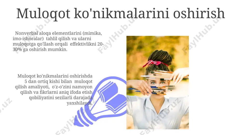 i oshirish uchun innovatsion pedagogik texnologiyalar, jumladan, interaktiv o'yinlar va loyihalarni qo'llash 2 barobar samarani beradi. axloqiy va ma'naviy tarbiya yosh avlodning 5 ta asosiy fazilatini – vatanparvarlik, halollik, mehr-oqibat, insonparvarlik va bilimchanlikni shakllantirishga qaratilgan bo'lib, ularning jamiyatdagi o'rni muhimdir. mas'uliyatlilik va mustaqillikni tarbiyalash o‘quv jarayonida 70% mustaqil ishlar va 30% jamoaviy loyihalarni birlashtirish orqali, talabalarning ham mas’uliyat hissini, ham jamoada ishlash ko‘nikmalarini rivojlantirish mumkin. bu muvozanatli yondashuv shaxsiyatning har tomonlama rivojlanishiga yordam beradi. mustaqillikni shakllantirish jarayonida bolalarga 3 ta bosqichli yondashuv qo‘llanilishi kerak: 1-bosqich – yordam berish, 2-bosqich – kuzatish, 3-bosqich – mustaqil bajarish. bu usul bolaning o‘ziga ishonchini oshiradi va mustaqil qaror qabul qilish qobiliyatini rivojlantiradi. jamoada ishlash va hamkorlik madaniyatini o'rgatish 01 02 jamoada ishlash ko'nikmalarini rivojlantirish uchun 5-10 kishilik guruhlarda 3-4 ta amaliy topshiriqlarni bajarish samarali bo'ladi, bu esa o'quvchilarning muloqot va hamkorlik qobiliyatlarini oshiradi. sales 1st qtr 2nd qtr 100 0 sales 1st qtr 2nd …