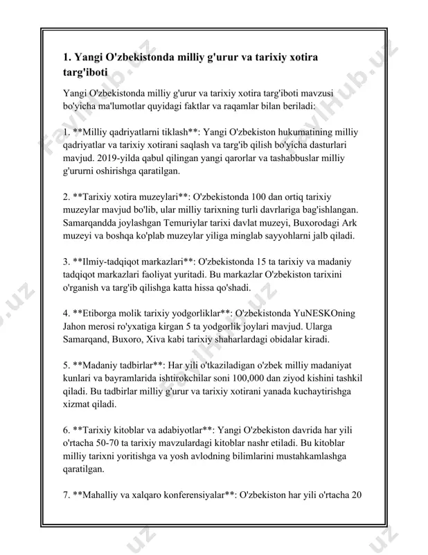 i amalga oshirmoqda. 3. **2019-yil navroʻz bayramida prezident farmoni**: oʻzbekiston respublikasi prezidenti tomonidan imzolangan farmonga koʻra, har yili 21-oktabr “oʻzbek tili bayrami kuni” deb e'lon qilindi. 4. **til oʻrgatish kurslari**: hozirda oʻzbekiston boʻylab oʻzbek tili boʻyicha maxsus oʻquv kurslari tashkil etilgan boʻlib, ularda koʻplab fuqarolar va chet elliklar oʻzbek tilini oʻrganishga jalb qilinmoqda. 5. **oʻzbek tilida adabiy mahsulotlar nashri**: 2020-yilda faqatgina davlat nashriyotlari tomonidan 1000 dan ortiq kitob nashr etilgan boʻlib, ulardan 60% oʻzbek tilidagi adabiyotlar tashkil qildi. 6. **raqamli resurslar**: 2021-yilga kelib, oʻzbek tilidagi raqamli resurslar soni keskin oshdi. hozirgi kunda internetda oʻzbek tilidagi 10 mingdan ortiq mashhur maqolalar, 500 dan ortiq videodarsliklar va turli xil elektron resurslar mavjud. 7. **oʻzbek tili oʻqituvchilari soni**: 2022-yilda oʻzbekiston boʻylab davlat maktablarida 50 mingdan ortiq oʻzbek tili va adabiyoti oʻqituvchilari faoliyat koʻrsatadi. 8. **til va adabiyotdan xalqaro tadqiqotlar**: oʻzbek tilini oʻrganishga qiziqish bildirganlar soni xorijiy davlatlarda ham oshib bormoqda. 2022-yil maʼlumotlariga koʻra, …