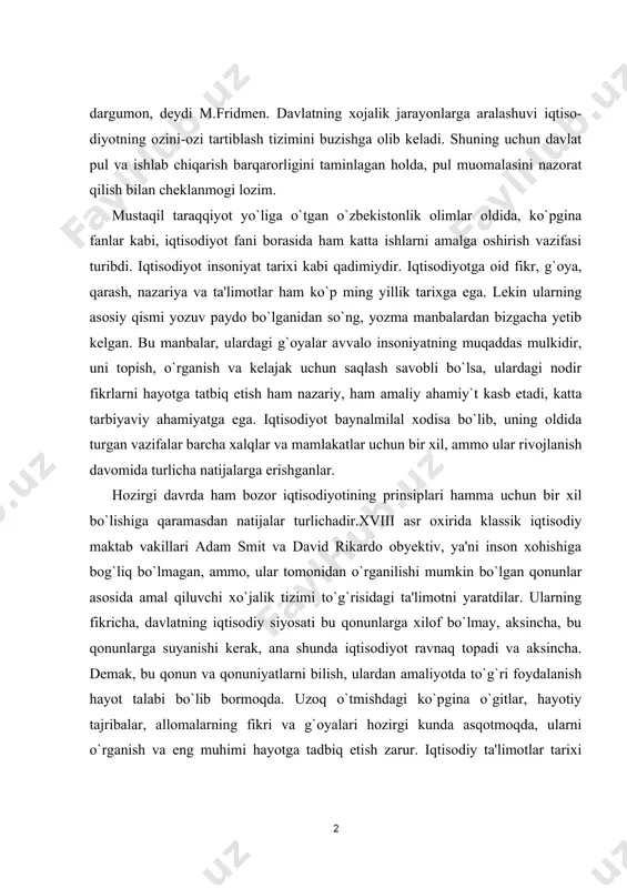 incha, bu qonunlarga suyanishi kerak, ana shunda iqtisodiyot ravnaq topadi va aksincha. demak, bu qonun va qonuniyatlarni bilish, ulardan amaliyotda to`g`ri foydalanish hayot talabi bo`lib bormoqda. uzoq o`tmishdagi ko`pgina o`gitlar, hayotiy tajribalar, allomalarning fikri va g`oyalari hozirgi kunda asqotmoqda, ularni o`rganish va eng muhimi hayotga tadbiq etish zarur. iqtisodiy ta'limotlar tarixi deyarli to`rt ming yillik rivoji davomida bir qancha bosqichlarni bosib o`tdi. ularning turli yo`nalishlari va maktablari mavjud (1-chizmaga qarang). hozirgi davrda o`zbekiston respublikasidagi 60 dan ortiq oliy o`quv yurtlarining ko`pchiligida, iqtisodiyot universiteti, in-stituti, ayrim fakul'tet va guruhlarida "iqtisodiy ta'limotlar tarixi" iqtisodiy zarur fan sifatida o`qitilmoqda. ayrim akademiya, kollej, iqtisodiy yo`nalishdagi litsey, o`rta maktablarda "iqtisodiyot tarixi" va "iqtisodiy ta'limotlar tarixi" ham maxsus fan sifatida o`qitilmoqda. ammo bu fanlarni o`qish va o`qitish bilan bog`liq bo`lgan uslubiy ishlar aslini olganda bir kafedrada olib borilmoqda. merkantilizmning yemirilishi va klassik siyosiy iqtisod maktabining paydo bo’lishi (angliyada) xvii asrga to’g’ri keladi. xvi asrning o’rtalarida boshlangan …