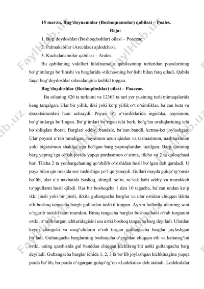 bug‘doydoshlar (boshoqdoshlar) oilasi – poaceae — DOCX