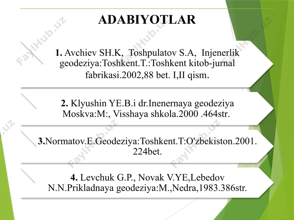 kroq masshtabdagi karta va plan varaqlarining nomenklaturasi esa 1:100 000 masshtabdagi karta varagining ichida. 1:1 000 000 mashtabdagi bitta varaqda 4 ta a, б, b va г harflari bilan belgilanadigan 1:500 000 masshtabdagi karta varaqlari to‘g‘ri keladi, bu varaqlaming nomenklaturasi 1:1 000 000 varaq nomenklaturasiga ushbu varaq harfi qo‘shib yoziladi, masalan, к-42-г (2- shakl). 1:1 000 000 masshtabdagi kartaning bir varag‘iga rim raqamlari bilan i dan ix gacha belgilanadigan 9 ta 1:300 000 masshtabdagi karta varaqlari to‘g‘ri keladi, uning bitta varag‘i nomenklaturasi, masalan, vii— k — 42 ko‘rinishida yoziladi. 2- shakl 1:1 000 000 masshtabdagi karta varag‘iga rim raqamlari bilan i dan xxxvi gacha belgilanadigan 36 ta 1:200 000 masshtabdagi karta varaqlari to‘g‘ri keladi va bitta varaq nomenklaturasi, masalan, к — 42 — xxvii ko‘rinishida yoziladi. 1:1 000 000 masshtabdagi bir varaqqa arab raqamlari bilan 1 dan 144 gacha belgilanadigan 144 ta 1:100 000 masshtabdagi karta varag'i to‘g‘ri keladi. ularning …