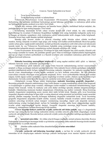 tijorat faoliyatida tovar bozori — DOCX
