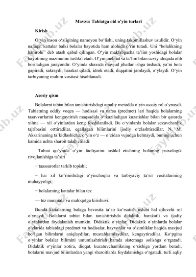 tabiatga oid o’yin turlari — DOCX