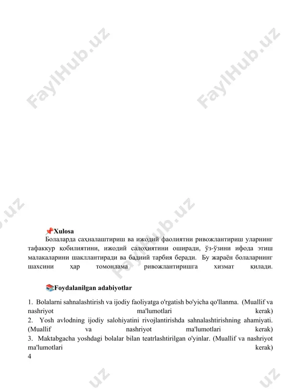 bolalarni sahnalashtirish va ijodiy faoliylarga o'rgatish - Page 5