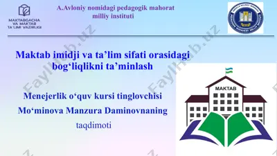 maktab imidji va ta’lim sifati orasidagi bog‘liqlikni ta’minlash — PPTX