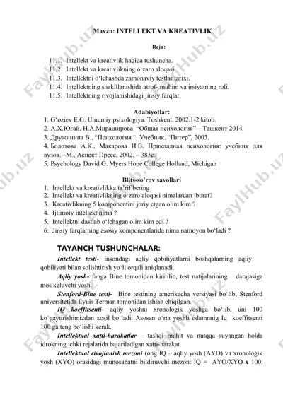 intellekt va kreativlik — DOC
