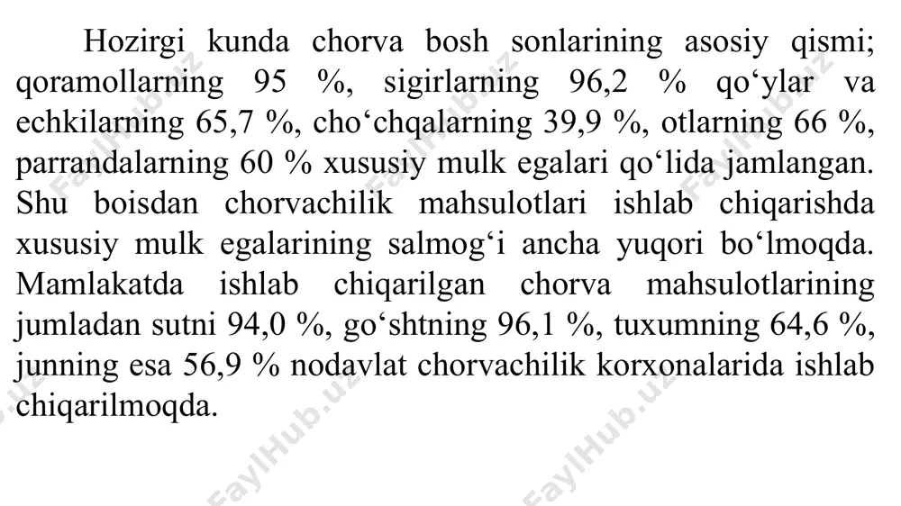 o‘rtacha tirik vazni 800-900 kg; 1laktatsiyadagi sut mahsuldorligi o‘r 3000-3500 kg; sutining o‘rtacha yog‘liligi 3,7 %; go‘sht uchun o‘stirilganda kunlik semirishi 850-900 gr; hozirgi kunda bu zot qoramollari sof holda urchitilmoqda va ular angler va qizil daniya zotli buqalar bilan takomillashtirilmoqda. bushuev zoti mahsuldorlik ko‘rsatkichlari: buzoqlarning tug‘ilgandagi tirik vazni 30-35 kg; sigirlarning o‘rtacha tirik vazni 400-500 kg; buqalarning o‘rtacha tirik vazni 700-900 kg; bir laktatsiyadagi sut mahsuldorligi o‘racha 3100-3400 kg; sutining o‘rtacha yog‘liligi 4,0 %; rekord: sut- 10 600 kg shvits zotining vatani shvetsariya hisoblanadi. mazkur zot o‘zbekistonning ko‘proq tog‘ oldi tumanlarida urchitildi. respublikamizni andijon, farg‘ona, namangan, jizzax va boshqa viloyatlarida mahalliy mollar zotini yaxshilashda shvits zotidan foydalanilgan. qoramollar go‘sht – sut yo‘nalishida, tusi qo‘ng‘ir. mahsuldorlik ko‘rsatkichlari: buzoqlarning tug‘ilgandagi tirik vazni 33-40 kg; sigirlarning o‘rtacha tirik vazni 500-550 kg; buqalarning o‘rtacha tirik vazni 800-1000 kg; bir laktatsiyadagi sut mahsuldorligi o‘rtacha 4800-5000 kg; sutining o‘rtacha yog‘liligi 3,7-4,1 %; buqalarining kunlik semirishi …