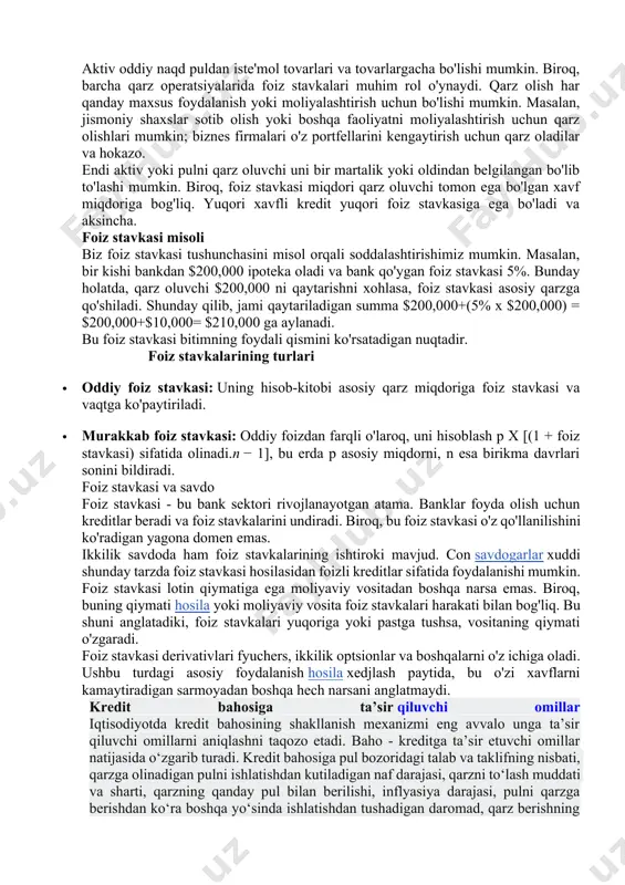 va boshqa moliyaviy faoliyatdagi funktsiyasi haqida bilish uchun hamma narsani hal qilamiz. aniq foiz stavkasi nima? foiz stavkasi - bu moliyaviy dunyo tez-tez ishlatadigan atama. foiz stavkasini tushunish uchun bu shunchaki miqdor deb aytishimiz mumkin. bu shunday qarz beruvchi qarz oluvchidan undirish huquqiga ega bo'lgan summa. foiz stavkasi asosiy qarz miqdoridan olingan foiz miqdoridir. asosiy summa - qarz oluvchi boshqa moliyaviy faoliyatni moliyalashtirish uchun oladigan haqiqiy summa. bunday qarz fondi leveraj savdosi va hokazolarda ham qo'llanilishi mumkin. odatda, foiz stavkasi odatda yillik asosda apr qisqartmasi ostida paydo bo'ladi. u shunchaki yillik foiz stavkasi sifatida kengayadi. foiz stavkasini tushunish qarz oluvchi qarz beruvchidan aktivni olganida, u undan turli maqsadlarda foydalanishi mumkin. shunday qilib, foizlar qarz beruvchining qarz oluvchidan bunday foydalanish uchun undiradigan to'lovidir. aktiv oddiy naqd puldan iste'mol tovarlari va tovarlargacha bo'lishi mumkin. biroq, barcha qarz operatsiyalarida foiz stavkalari muhim rol o'ynaydi. qarz olish har qanday maxsus foydalanish yoki moliyalashtirish uchun …