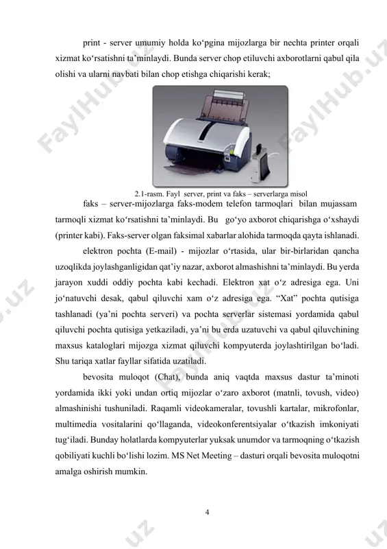 1000 metr chamasi radiusda 1000 nafarga etar-etmas mijozlarga xizmat qilishga moʻljallanadi. bunday hajm lkt 10 mbayt/s va undan ortiq tezlanishda ishlash imkonini beradi. odatda lkt ishchi stantsiyalar (is) va maxsus kompyuterlarni (fayl, print serverlari va boshqalar) oʻzaro kabel bilan bogʻlashdan iborat. ular oʻz navbatida tarmoq adapterlari yordamida (tarmoq kartalari) ulanadi. tarmoq topologiyalari.alohida tugunlarni tarmoqda ulash usullari tarmoq topologiyasi deyiladi. odatda uchta topologiya qoʻllaniladi: 1. umumiy shina. bu holda lokal tarmoqdagi barcha kompyuterlar bitta aloqa chizigʻiga parallel bogʻlanadi. bunday shinalarni boshqarish ham alohida, ham markazlashgan boʻlishi mumkin. markazlashgan boshqaruvda tarmoqqa maxsus kompyuter-server ulanadi, uning vazifasi tarmoqda axborotni uzatishni boshqarishdir. alohida boshqaruvda hamma kompyuterlar bir xil maqomga ega, ular mustaqil ma’lumotlarni uzatish imkoniyatiga ega. 2. halqa. bu holatda barcha kompyuterlar yopiq halqasimon, ketma-ket bogʻlanadilar. bunda xabar birin-ketin kompyuterdan-kompyuterga uzatiladi. xabarni uzatgan kompyuter yana oʻsha xabarni qayta qabul qilmaguncha, jarayon davom etaveradi. 3. yulduzcha. yulduzcha topologiyaga ega tarmoqlar markaziy tugunga ega (kommutator yoki …